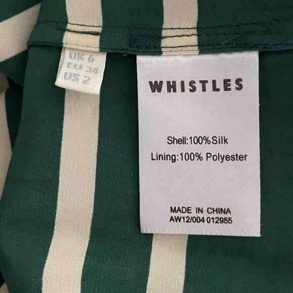 Whistles Size 2 Border Stripe Dress Silk Twist Back Fit & Flare V Neck - Picture 6 of 7